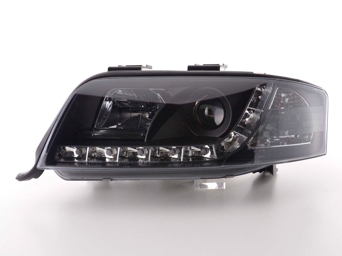 Scheinwerfer Set Daylight LED Tagfahrlicht Audi A6 4B 01-03 schwarz Scheinwerfer Set Daylight LED Tagfahrlicht Audi A6 4B 01-03 schwarz